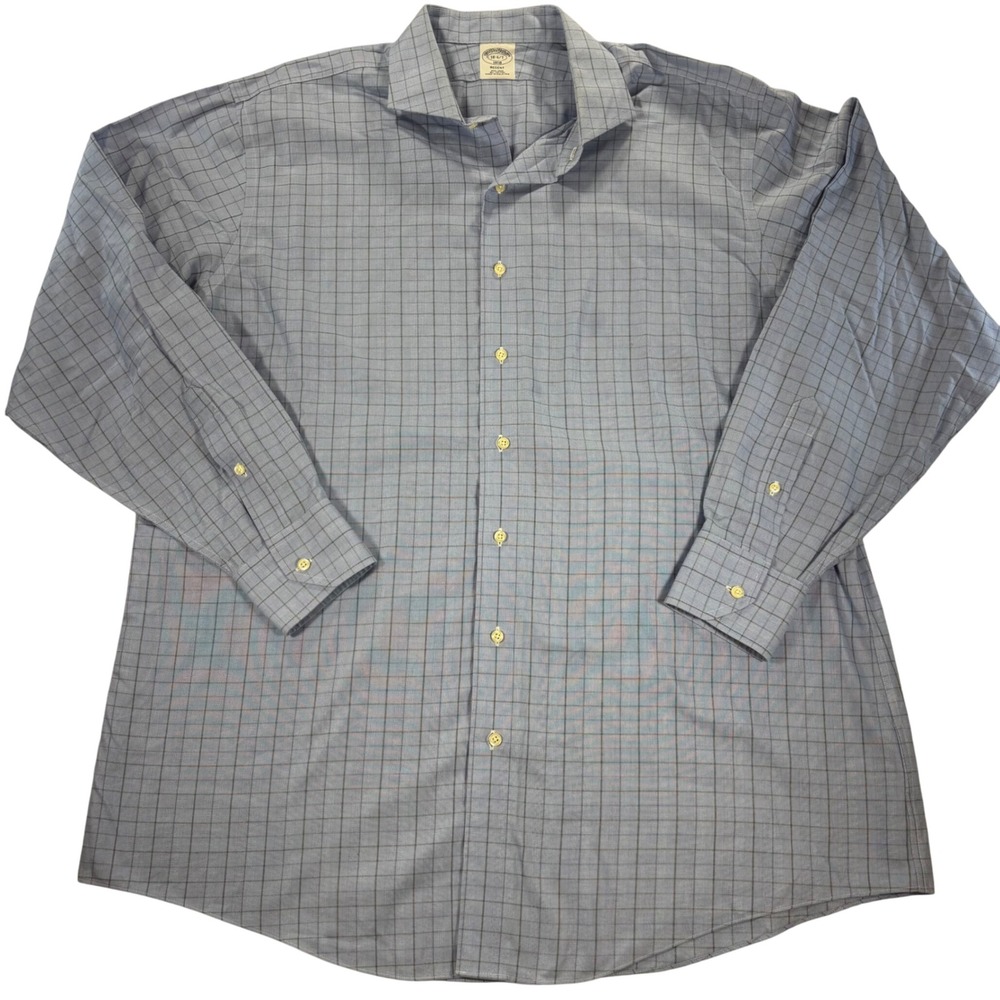 Brooks Brothers Regent Dress Shirt 18-6/7 (XXL) Blue Plaid Check Non-Iron Cotton